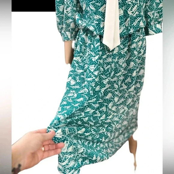 Vintage 80’s Breli Originals abstract teal collegiate intern Dress made in USA-L - Picture 4 of 11